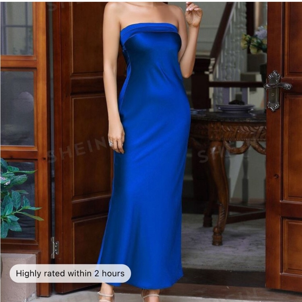 Love & lemonade strapless blue dress